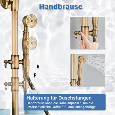 Rozin Antik Messing Duschsystem mit 8 Zoll Regendusche Duschkopf und Handbrause Einzelgriff Fertig a