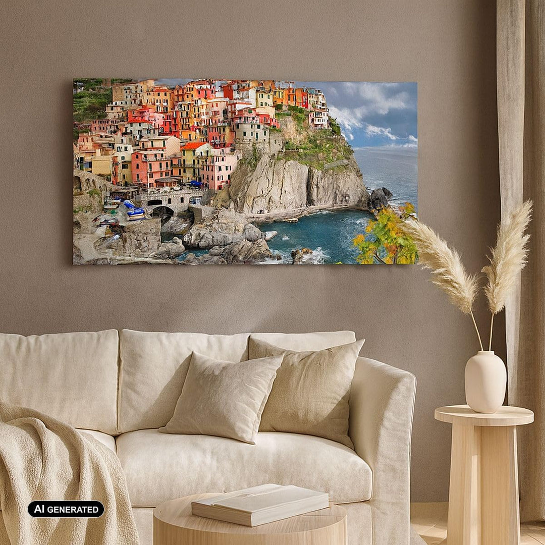 Wandbilder Dekoration Wohnzimmer Italien küste felsen landschaft Panorama Bilder auf Leinwand 120x50