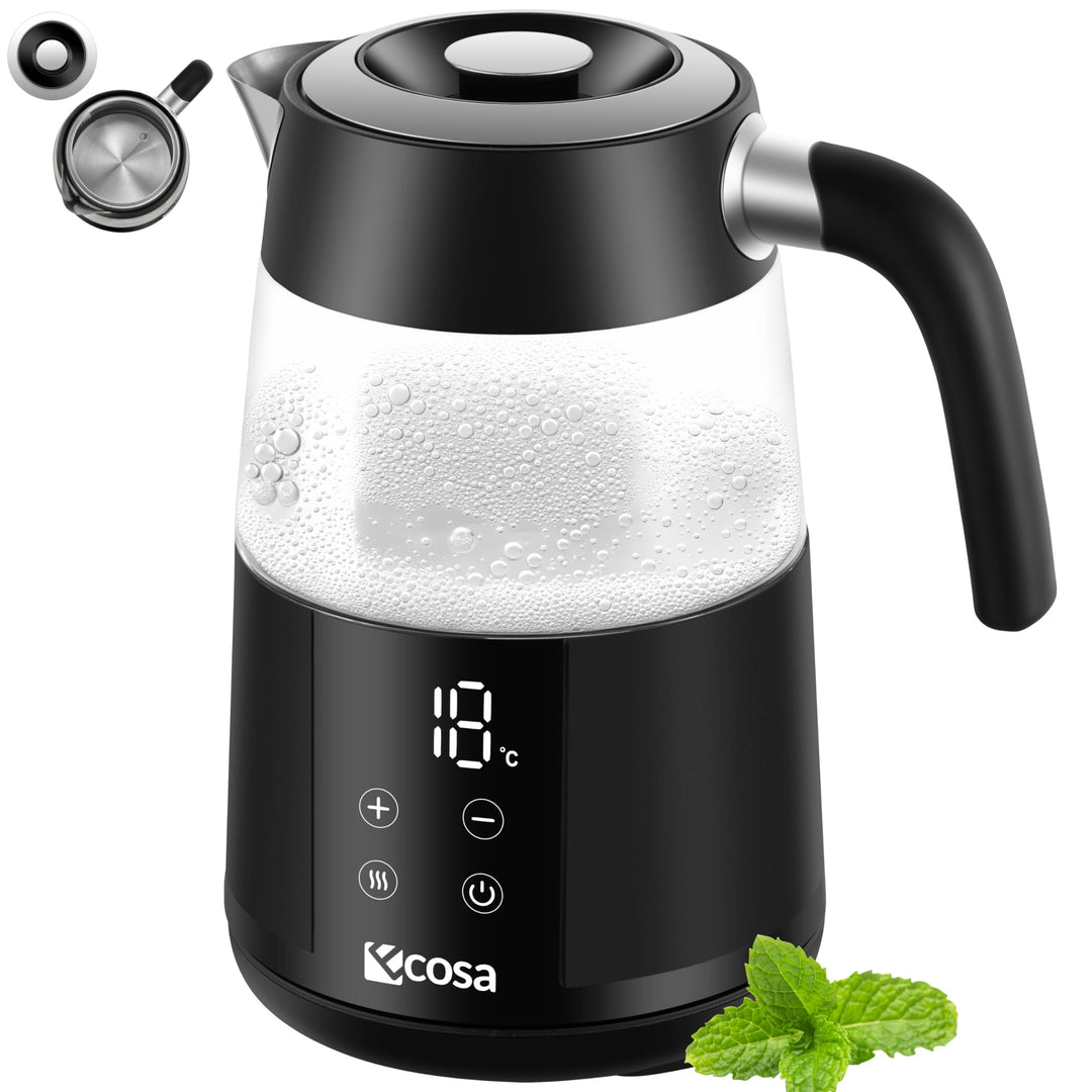 Ecosa® Wasserkocher mit Temperatureinstellung Glas Edelstahl - Teekocher 2.200 Watt 1,7 Liter- BPA F
