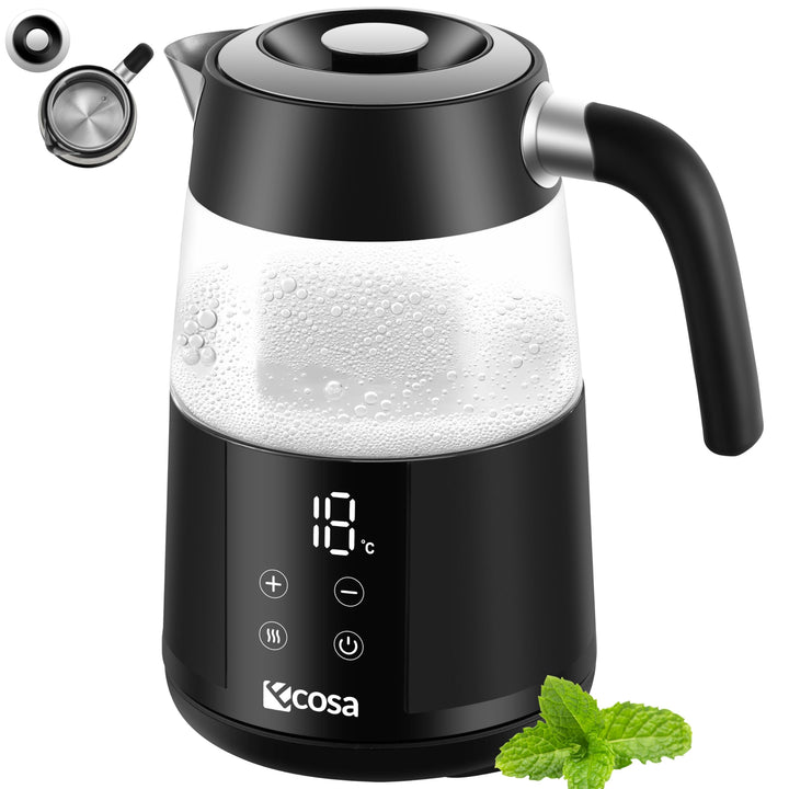Ecosa® Wasserkocher mit Temperatureinstellung Glas Edelstahl - Teekocher 2.200 Watt 1,7 Liter- BPA F