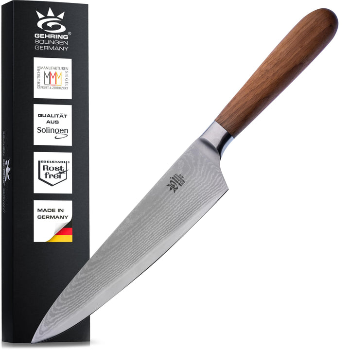 GEHRING SOLINGEN Damast Kochmesser, Scharfes Profi Küchenmesser, Made in Germany, eisgehärteter Dama