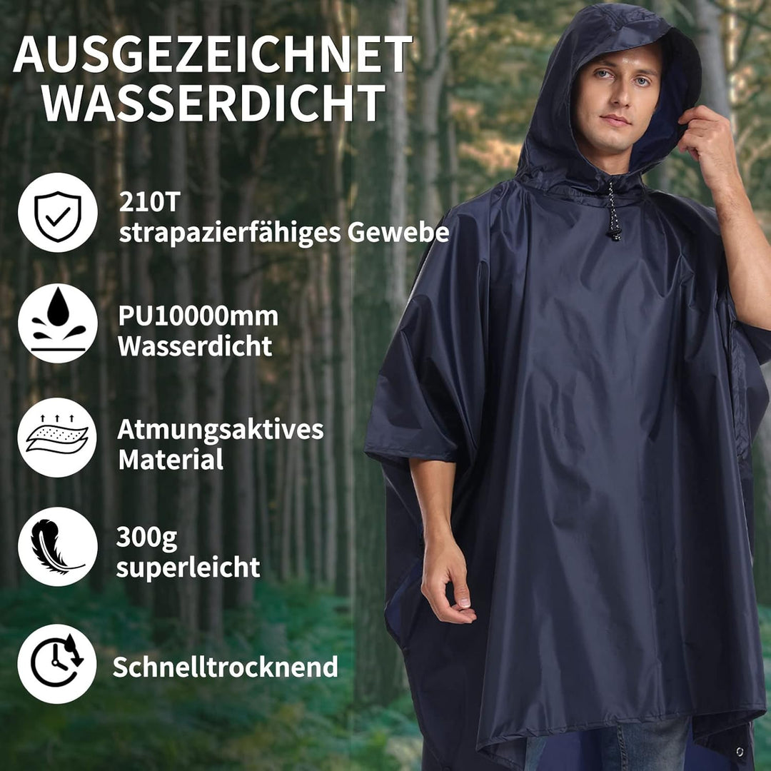 Opret Wasserdicht Regenponcho Damen Herren, Leicht Atmungsaktiv Regencape 3-in-1-Multifunktional Reg