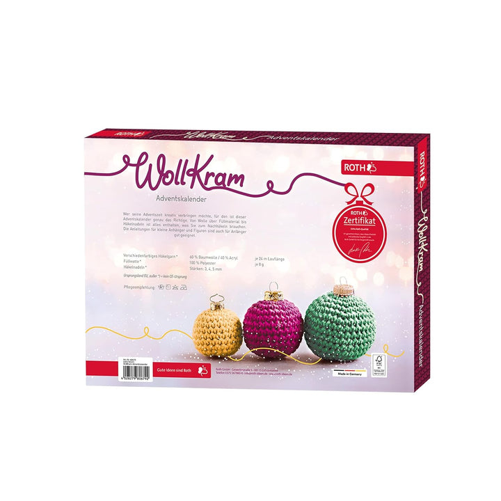 ROTH "WollKram" Adventskalender 2023 gefüllt mit 24 praktischem Häkelzubehör für die Vorweihnachtsze