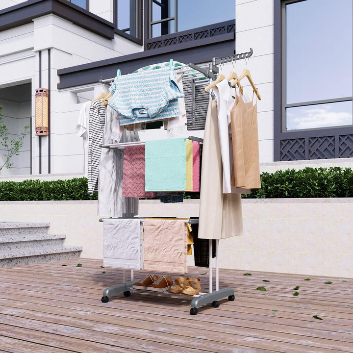 johgee Wäscheständer Turm mit Rollen Faltbarer Boden, Platzsparender Turm Wäschetrockner, Standtrock