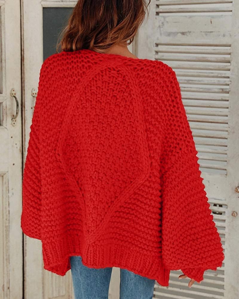 Cicy Bell Damen Strickjacken Cardigan Lose Laternenärmel Elegante Übergrosse Pullover S Rot, S Rot