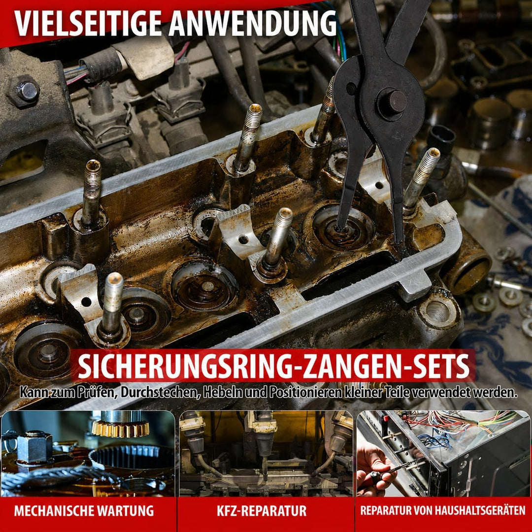 Sicherungsringzangen Set, Seegerringzange Innen und Aussen Schwerlast, Gerade und Gebogene Sprengrin