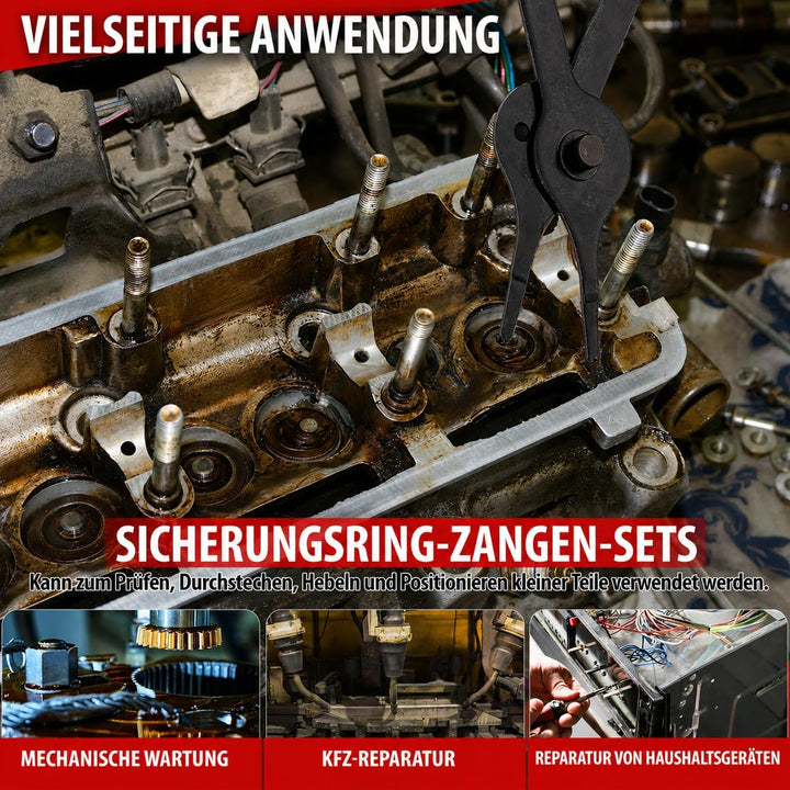Sicherungsringzangen Set, Seegerringzange Innen und Aussen Schwerlast, Gerade und Gebogene Sprengrin