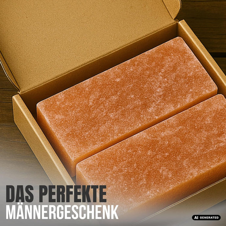 Salzstein Grill 2er Set mit Geschenkverpackung - BBQ Grillstein aus Gebirgssalz für intensiven Gesch