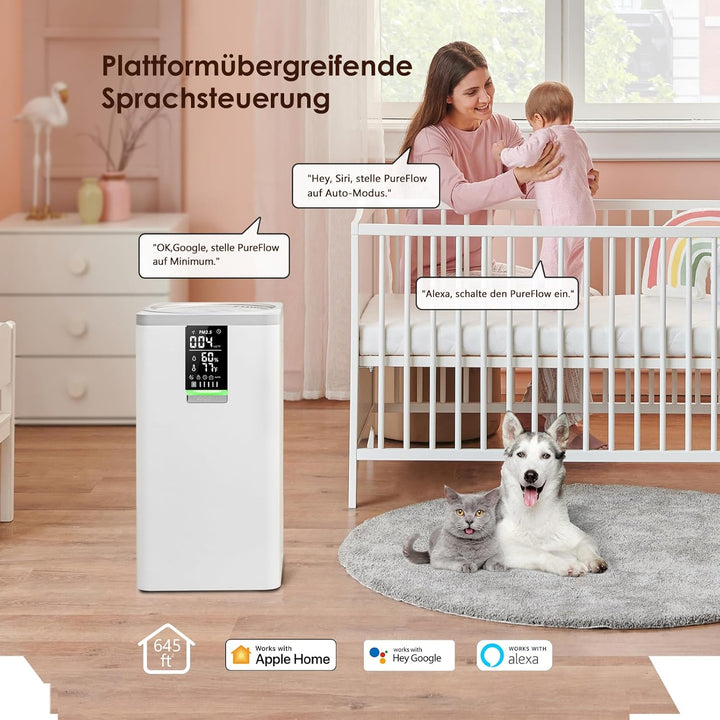 VOCOlinc HEPA Luftreiniger Allergiker CADR 500 m³/h für 60㎡ Wohnung Raucherzimmer, Gegen 99,97% von