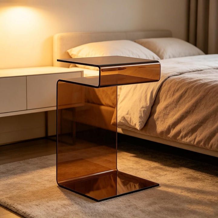Glas-Nachttisch, Beistelltisch, S-förmiger Beistelltisch für Wohnzimmer, Nachttisch für Schlafzimmer