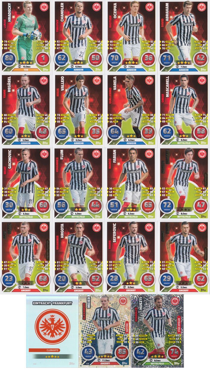 Match Attax Bundesliga 2016 2017 - 19 Karten-Set Eintracht Frankfurt Basiskarten Clubkarte Kapitän S
