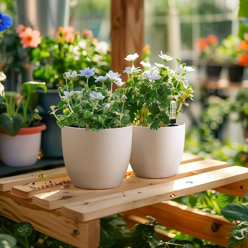 T4U 22cm Selbstwässernder Blumentopf mit Wasseranzeiger Weiss 4er-Set, Selbstbewässerung Wasserspeic