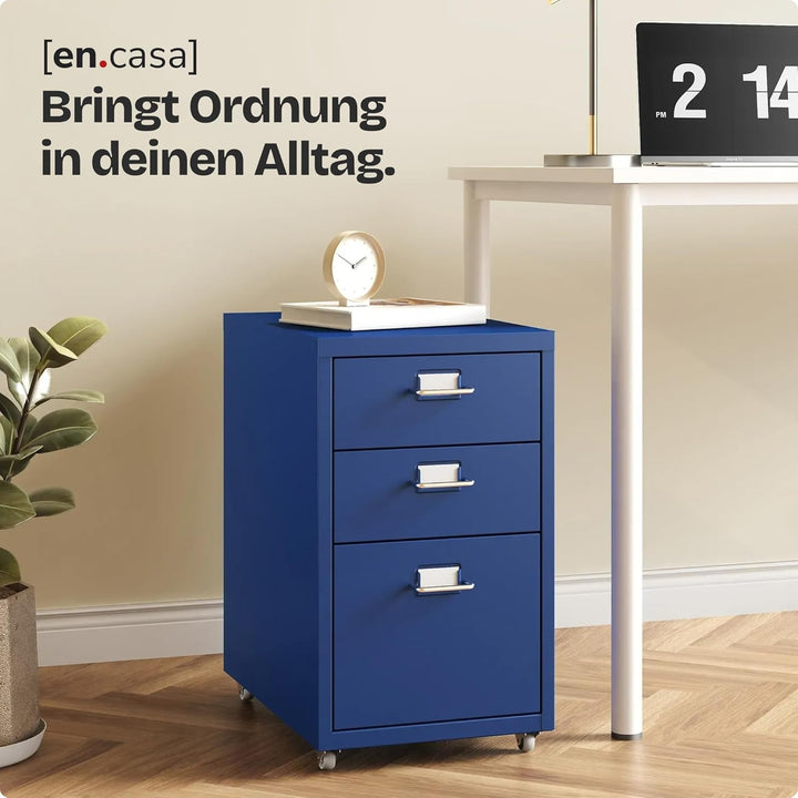 [en.casa] Rollcontainer Kökar Schubladenschrank Metall Aktenschrank mit 3 Schubladen Bürowagen mit R