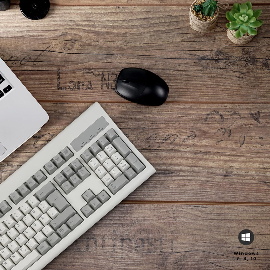 Perixx PERIBOARD-106M, USB-Kabelgebundene Tastatur in Vollformat mit ergonomischen Design, Retro/Vin