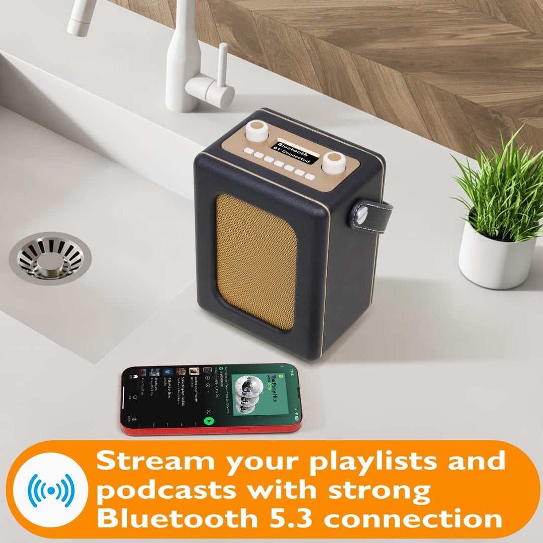 LEMEGA CR9 Tragbares Retro DAB Radio（DAB+,UKW,Bluetooth 5.3, 60 Voreinstellungen,Wecker,2 Weckzeiten