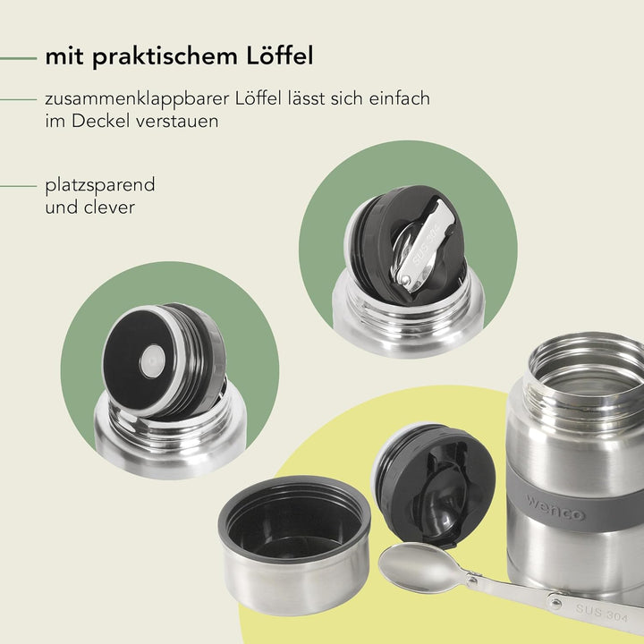 wenco Edelstahl Lunchpot 750 ml mit Löffel, Thermobehälter für Essen – Ideale Warmhaltebox für Kinde