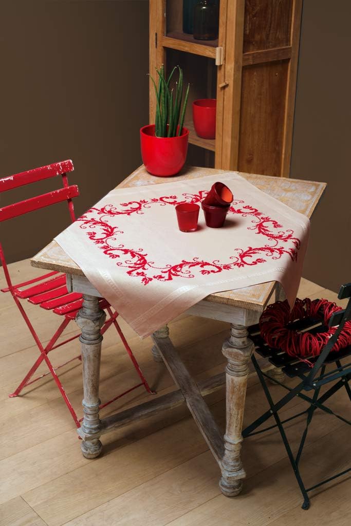 Vervaco Bordeaux geometrisch Stickpackung/Tischdecke im vorgedruckten/vorgezeichneten Kreuzstich, Ba