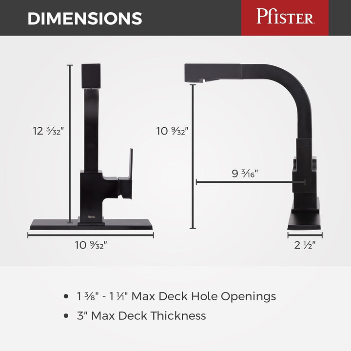 PFISTER LG534-LPMB Arkitek Küchenarmatur mit herausziehbarem Brausekopf, Matte Black Mattes Schwarz,