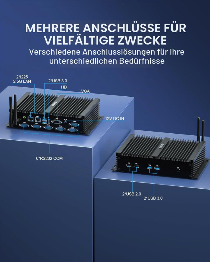 VENOEN Mini PC Industrial WIN11 Core i7 8550U, Lüfterloser Industrie PC RS232 COM, Embedded Dual LAN