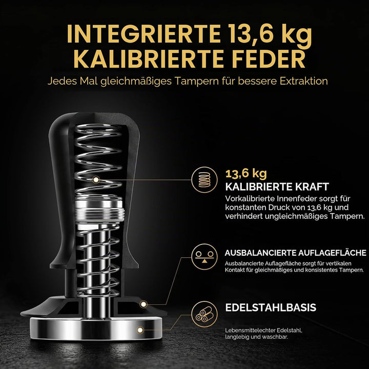 IKAPE 51mm Espresso Tamper, Premium Barista Kaffee Tamper mit kalibrierten Feder belastet, 100% Edel