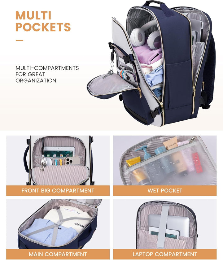 LOVEVOOK Handgepäck Rucksack Flugzeug, Reiserucksack Damen Gross 40L Herren Wasserdicht, Laptop Back