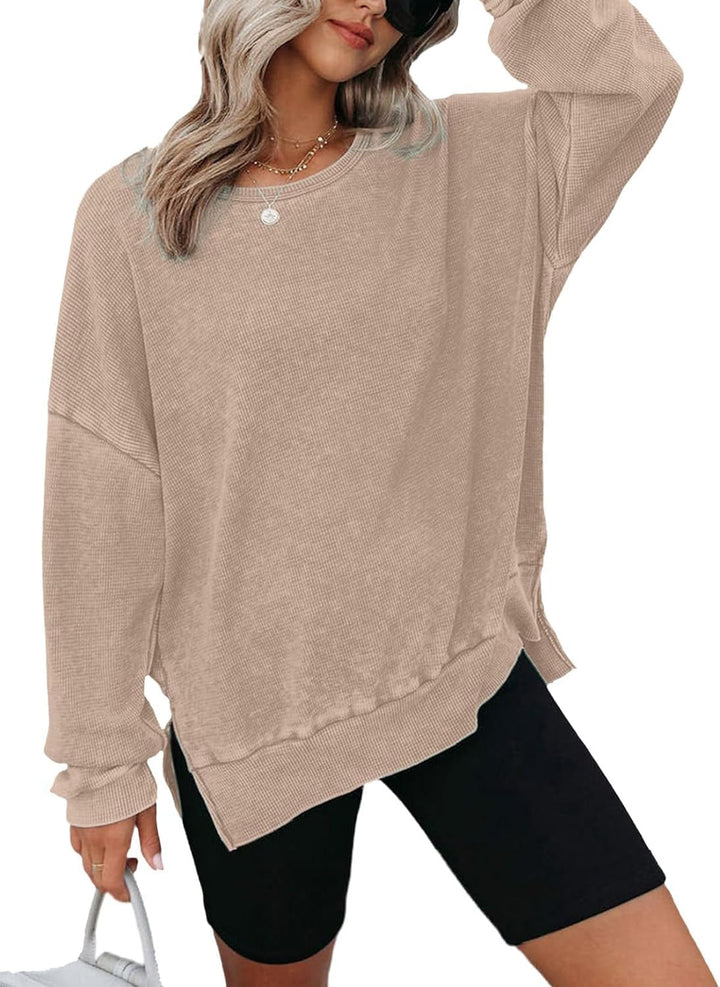 Dokotoo Damen Sweatshirt Rundhals Oversize Langarmshirt Herbst Winter Casual Pullover Baumwolle Basi
