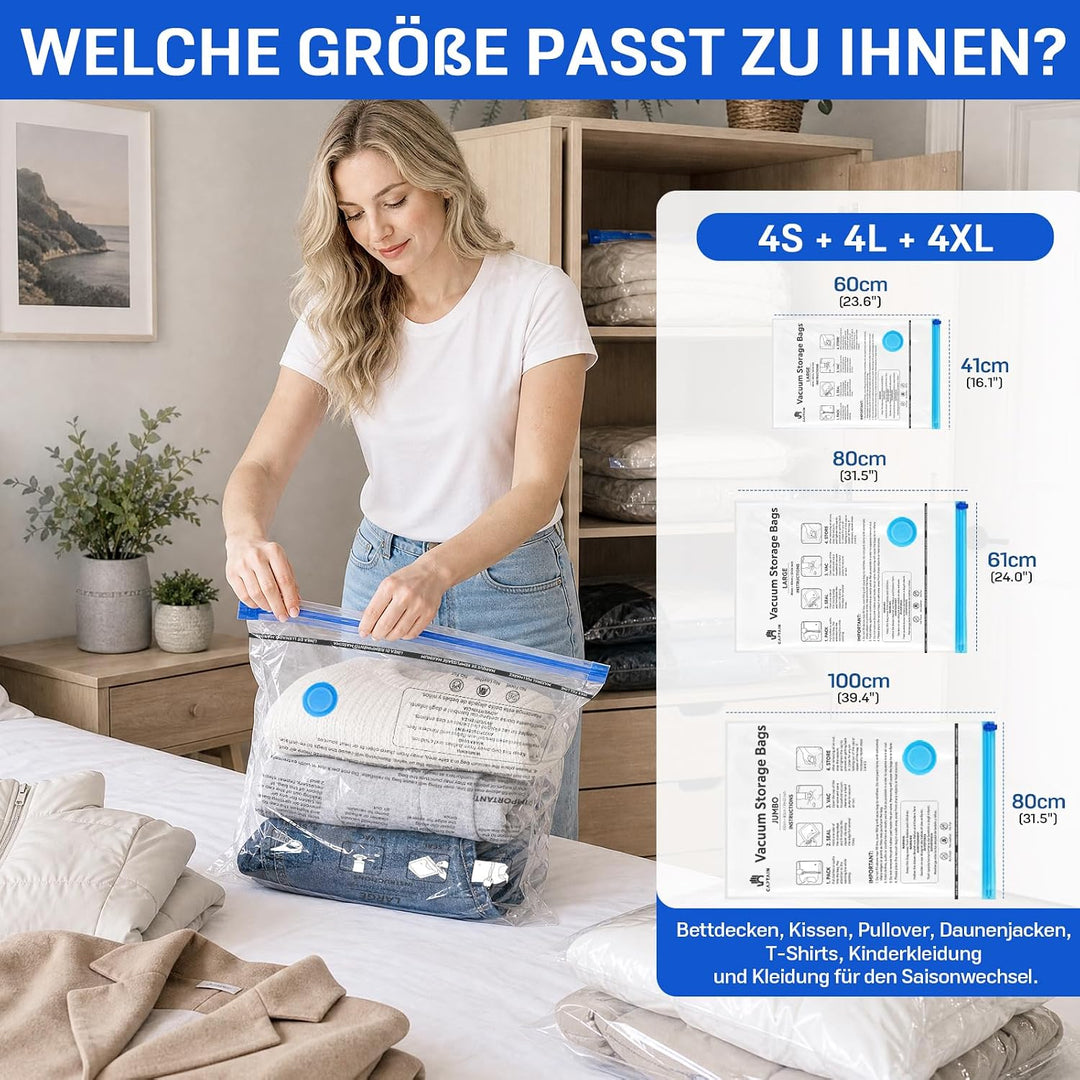 Vakuumbeutel für Kleidung Bettdecken 12 Stück, CaptainFive Vakuumierbeutel 3 Grössen (4 * 100x80cm +