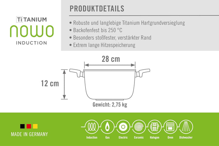 Woll 128ILL Induction Line Gusstopf ø 28 cm, 12 cm hoch, 6.0 Liter mit 2 Seitengriffen inklusiv Sich