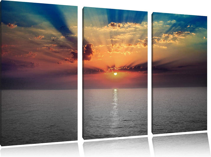 bezaubernder Sonnenuntergang über dem Meer schwarz/weiss 3-Teiler Leinwandbild 120x80 Bild auf Leinw