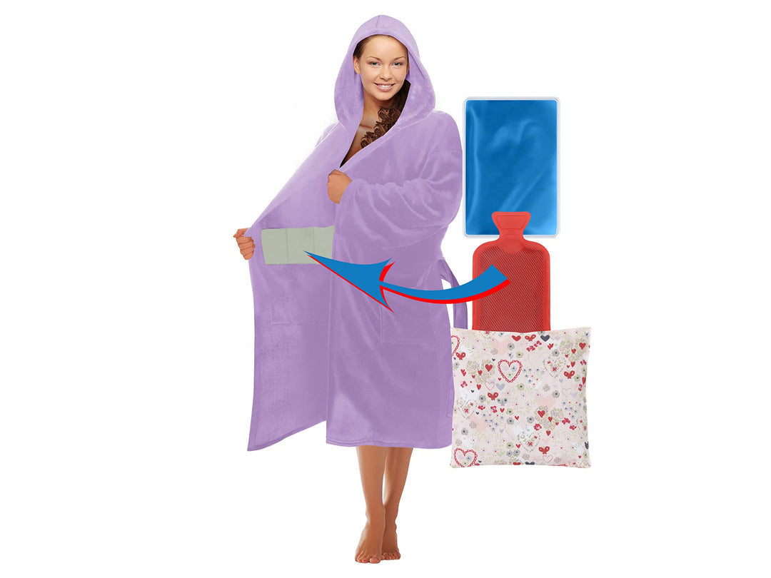 Emily´s Check Kuschelfleece Therapie Bademantel mit Kapuze und Innentaschen 1582.2293 L flieder, L f