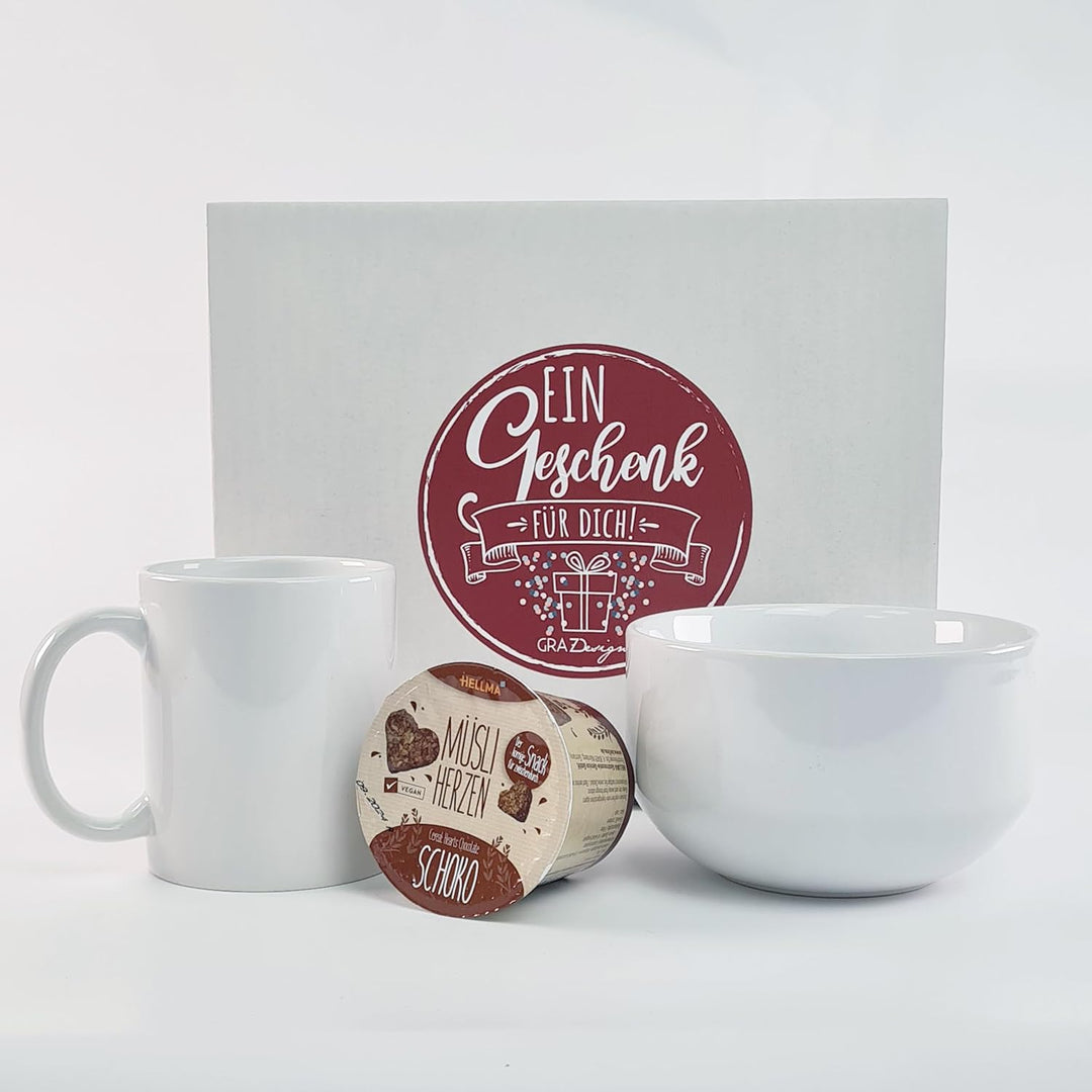 GRAZDesign Frühstückset Tasse mit Müslischale personalisiert für Kinder Eule Motiv aus Keramik - Ges