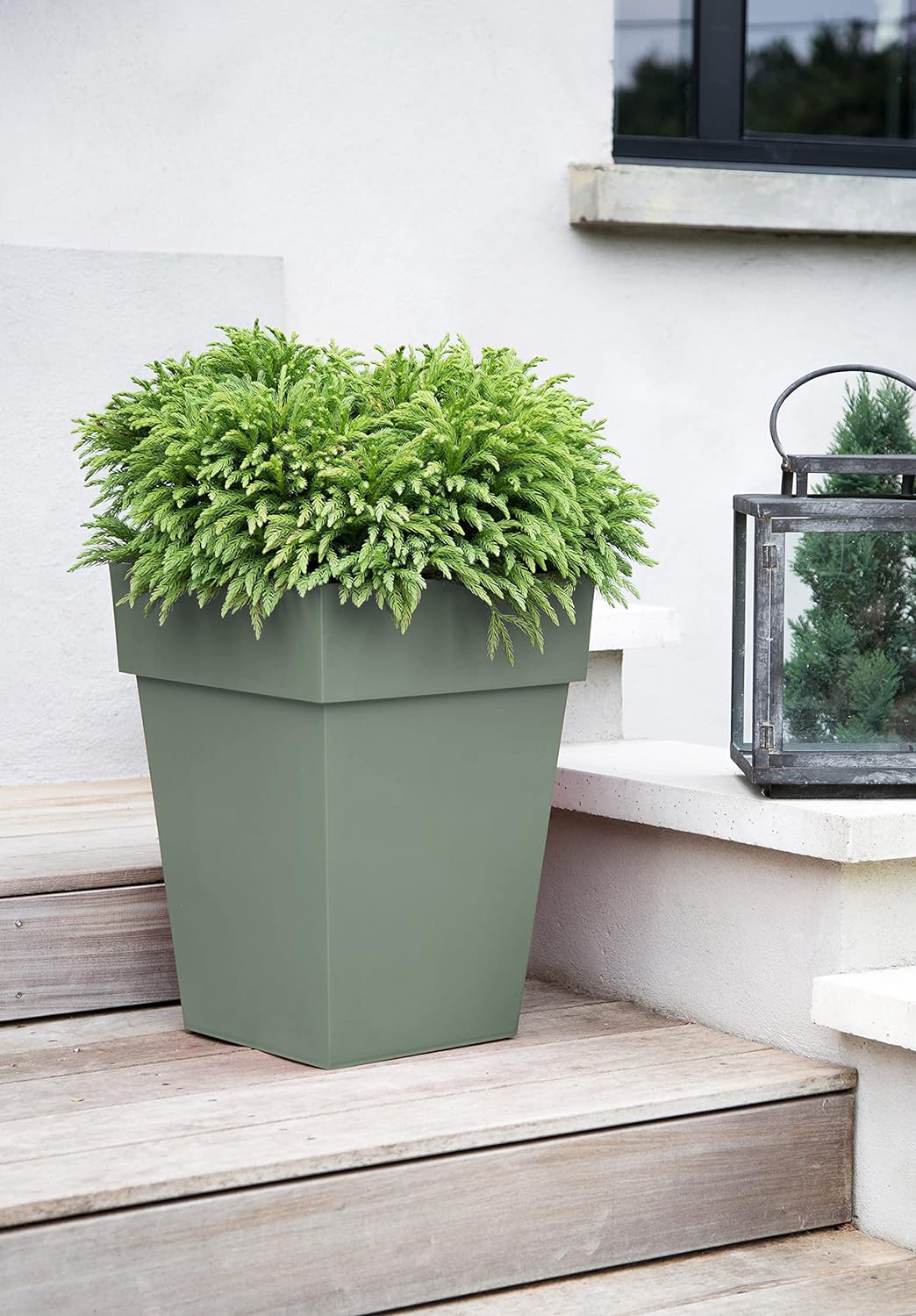EDA - Blumentopf quadratisch halber hoch Toskana – Volumen 51 l – 39 x 39 x 53 cm – Lorbeergrün