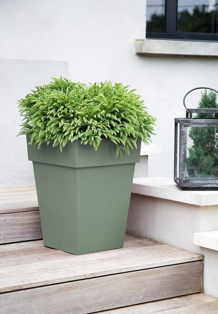EDA - Blumentopf quadratisch halber hoch Toskana – Volumen 51 l – 39 x 39 x 53 cm – Lorbeergrün