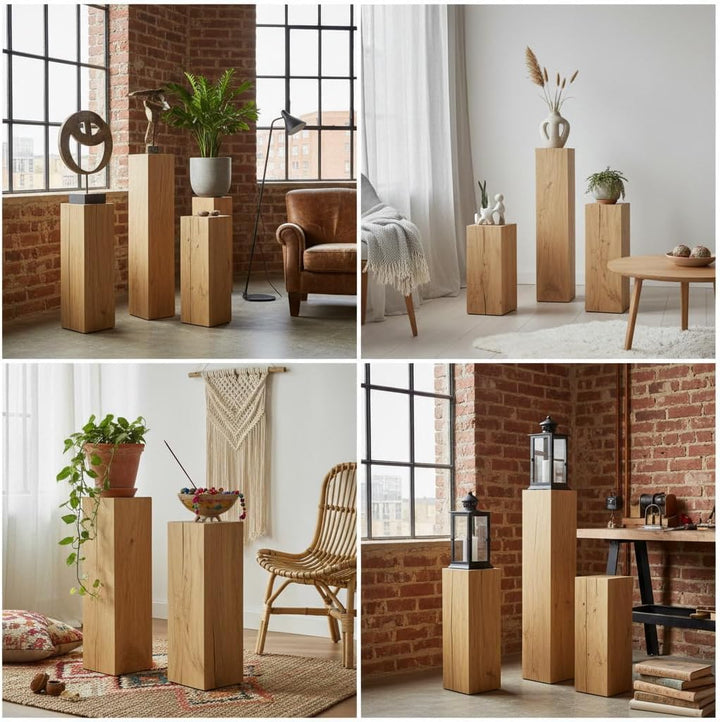 ms factory Holzblock Eiche Massiv - Handgefertigter Holzklotz - Rustikale Holzsäule - Beistelltisch