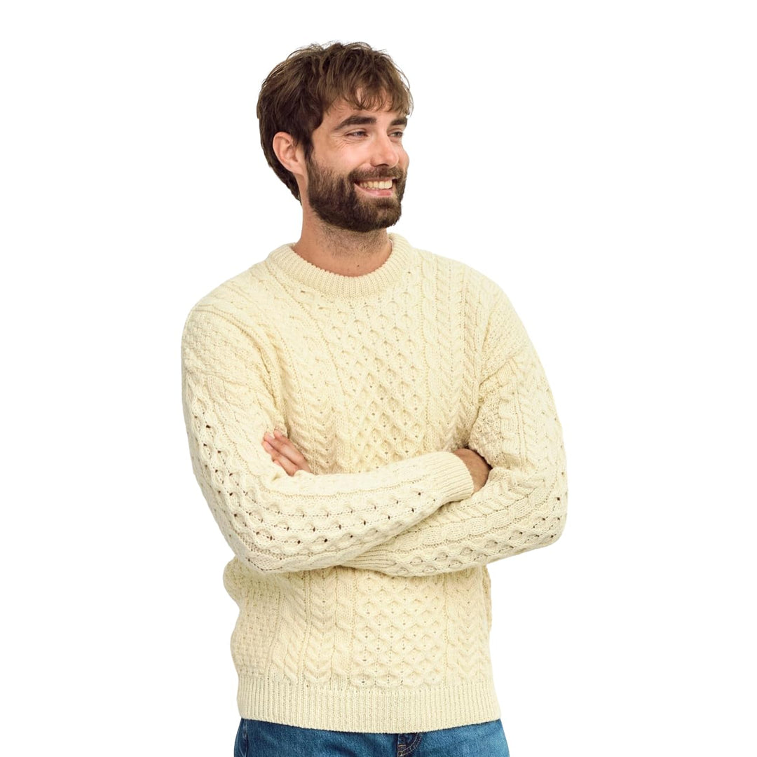 Aran-Pullover, 100% reine Wolle, Oatmeal XL Wollweiss, XL Wollwei&amp;