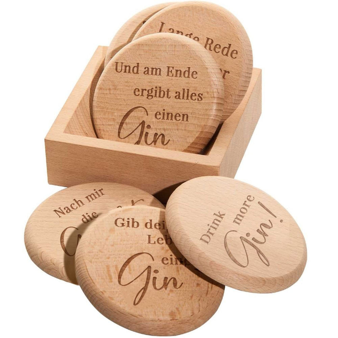 Spruchreif · Bierdeckel mit Gin-Sprüchen aus hochwertigem Buchenholz · 2in1 Untersetzer und Deckel ·