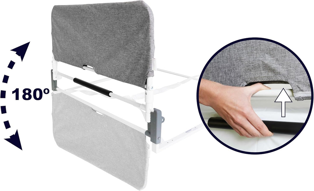 KMINA - Bettgitter Rausfallschutz Faltbar 90 bis 180 cm, Verstellbarer Aufstehhilfe Bett Senioren, K