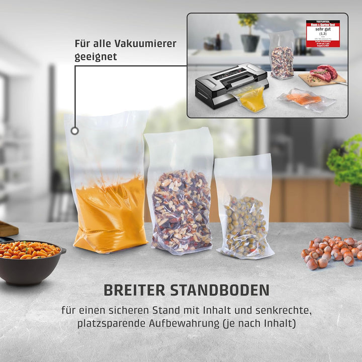 CASO Profi- Standbeutel Set/Vakuumbeutel mit Standboden, ideal für das Vakuumieren von Flüssigkeiten