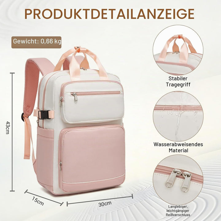 KONO Rucksack Damen 15,6 Zoll Laptop Rucksack Wasserdicht, Eleganter Schulrucksack für Damen und Mäd