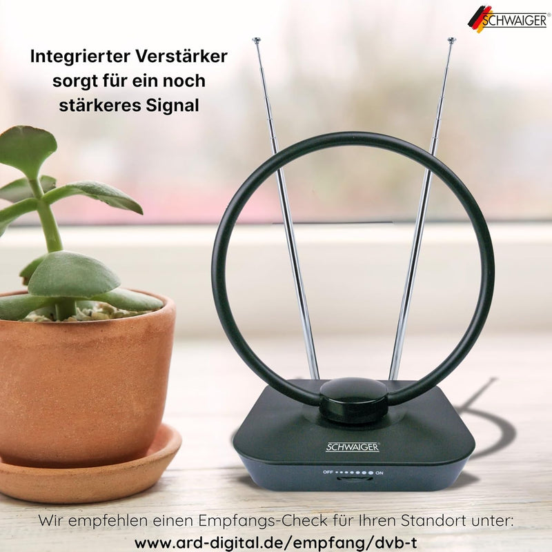 SCHWAIGER 720365 DVB-T2 Zimmerantenne aktiv mit Verstärker DAB+ DVB-T Antenne Fernsehen LTE-Sperrfil