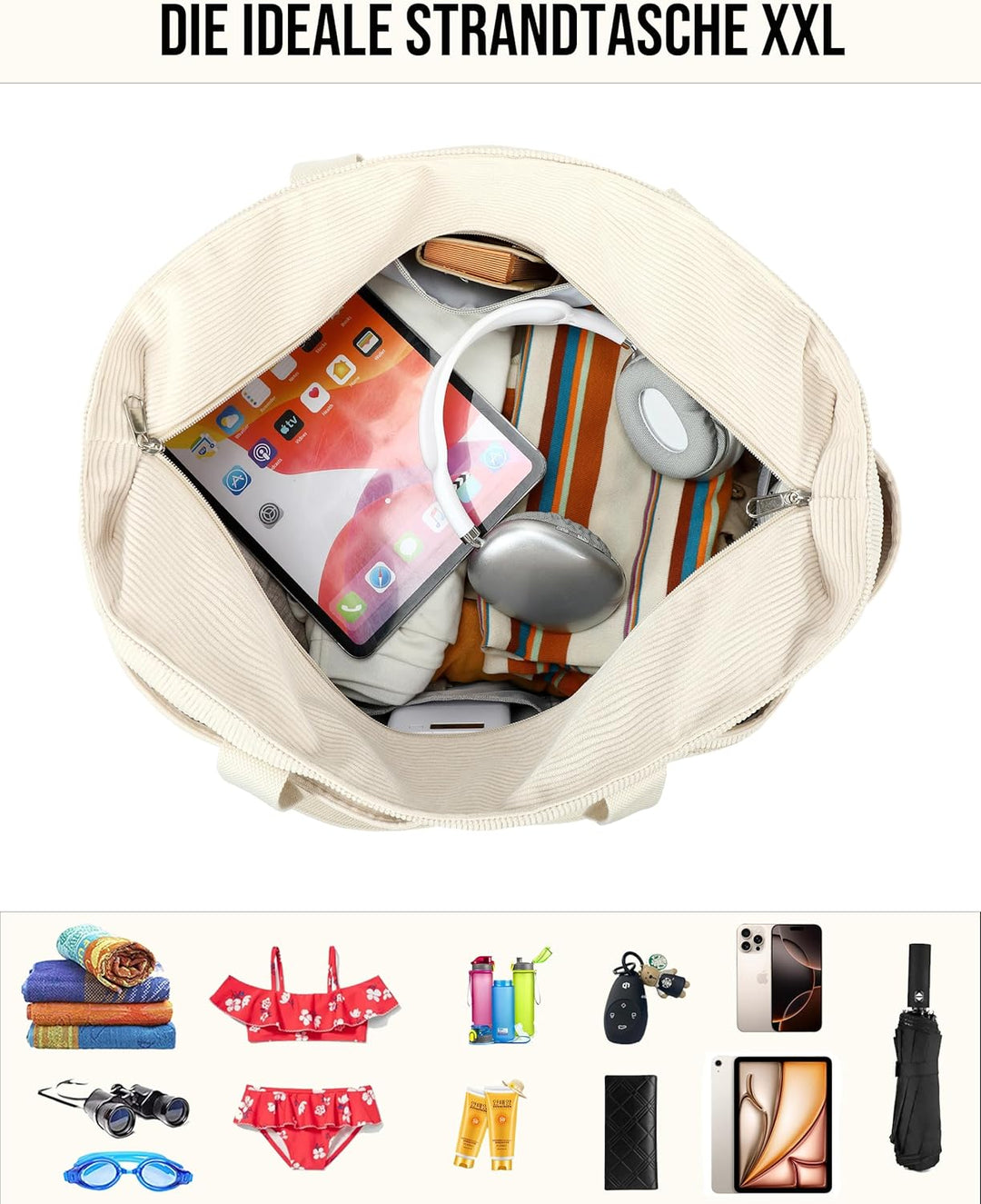 Makukke Grosse Reisetasche Damen Weekender mit Nassfach & Schuhfach, XXL Strandtasche mit Reissversc