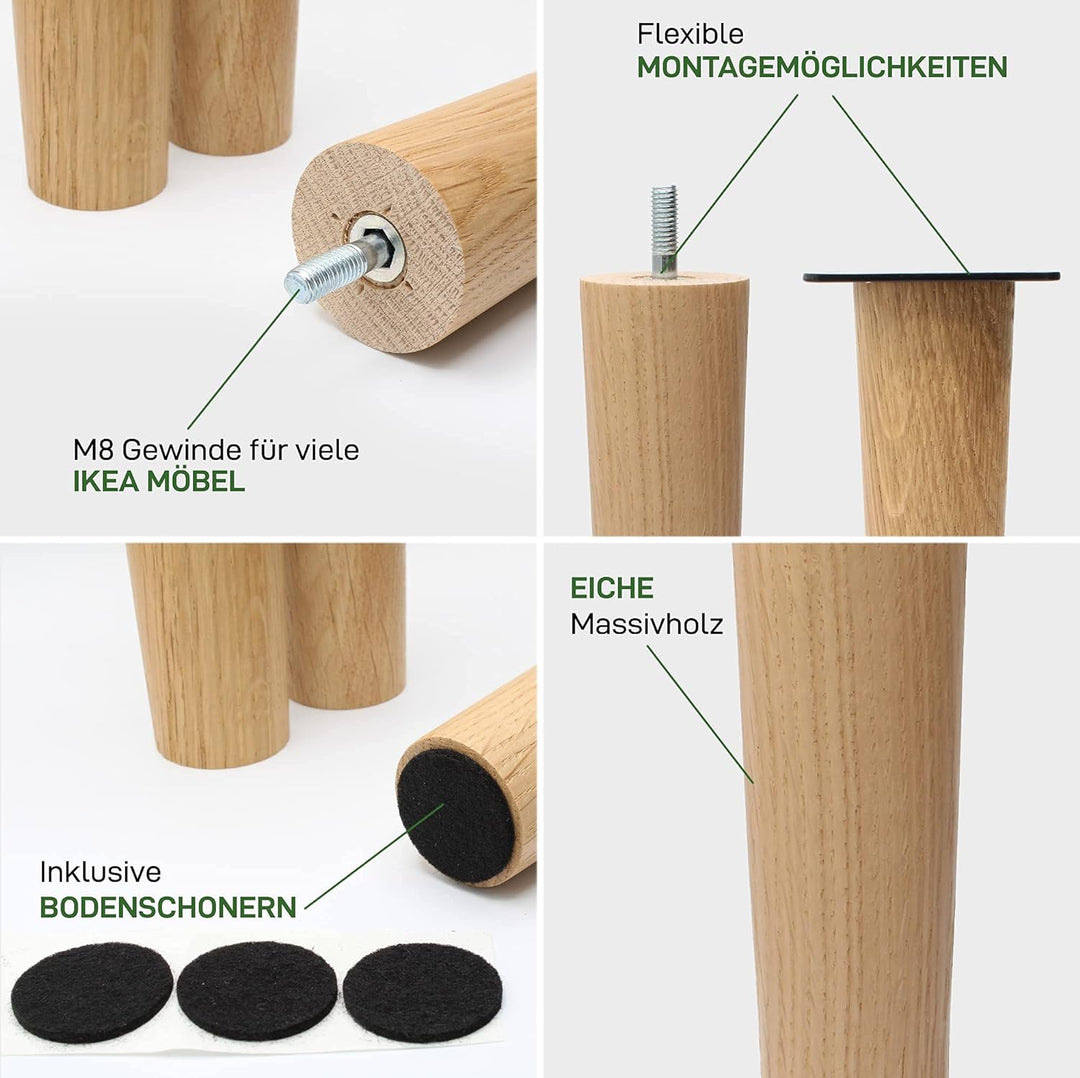 Natural Goods Berlin 4X Fusion Legs Möbelfüsse Set | Sofabeine Massivholz Eiche Schrankfuss | M8 Gew