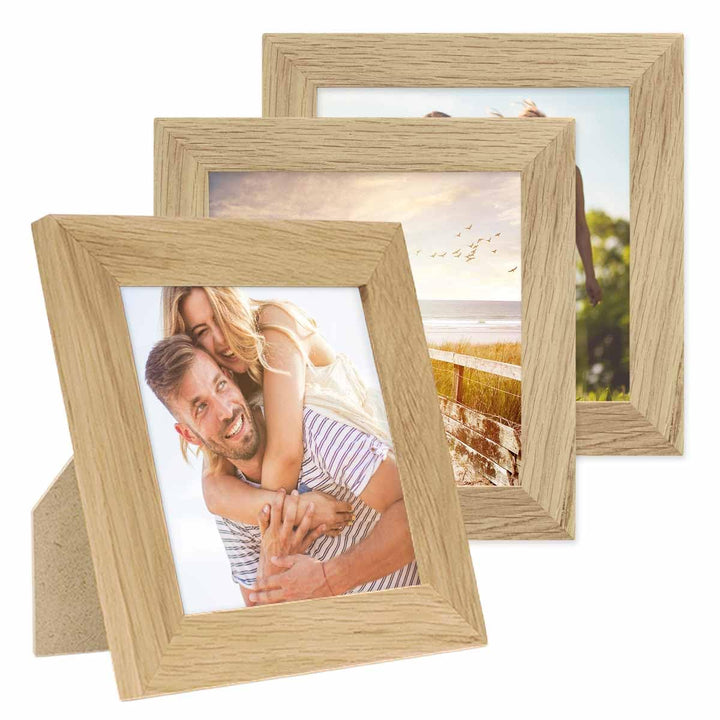 PHOTOLINI Bilderrahmen 15x15 cm Eiche Massivholz, breite Rahmen, 3er Set, modern, bruchsicheres Acry