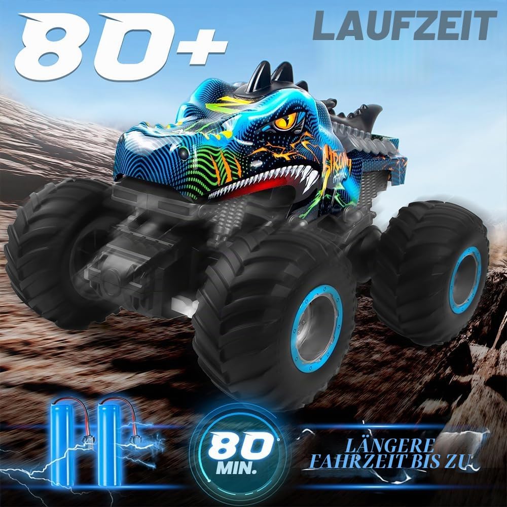 Rhybor Ferngesteuertes Auto Dinosaurier 1:16 Massstab RC Monster Truck Fernbedienung Auto mit Sprühn