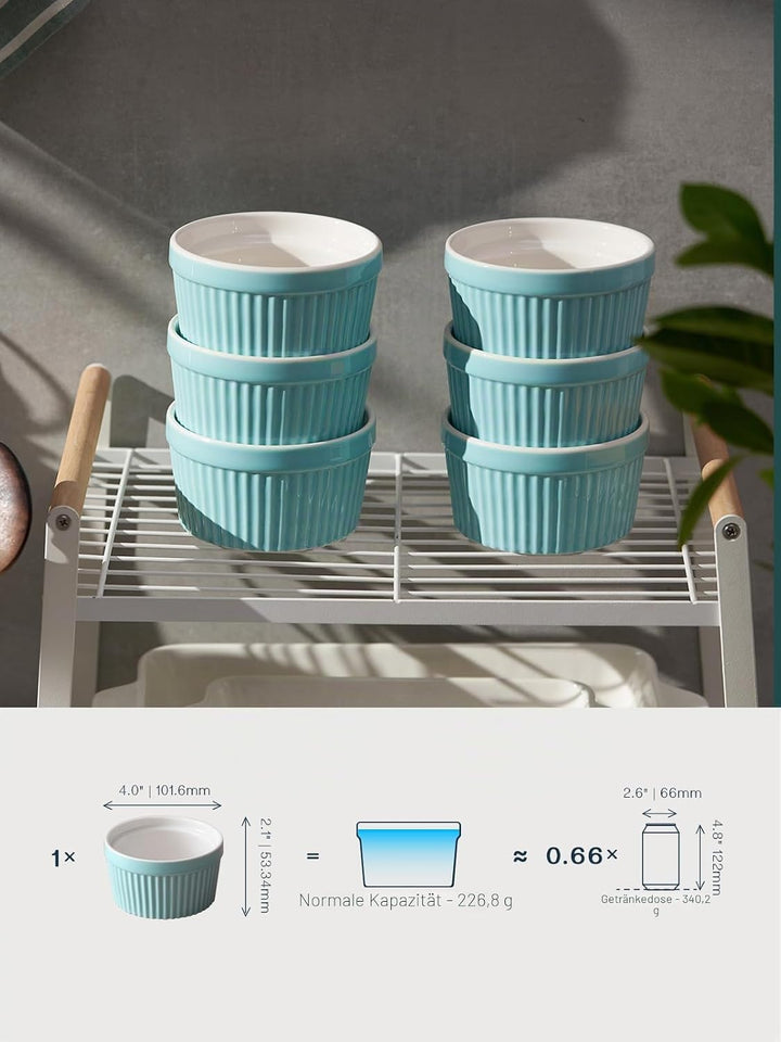 DOWAN Creme Brulee Schälchen Set, 6X 235ml Antihaft Souffle Förmchen Backofenfest, Porzellan Ramekin