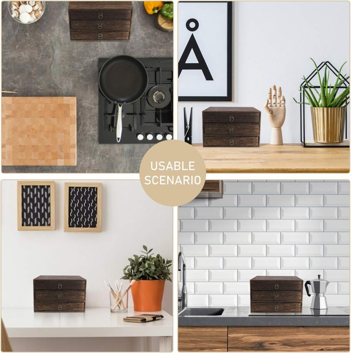 UPKOCH Schubladenbox Holzbox Holzkisten Holzschubladen Schubladencontainer Organizer 3 Schubladen Au