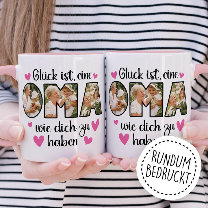 Oma Tasse personalisiert mit Bild, Glück ist eine Oma wie dich zu haben, Geschenk personalisierbar G