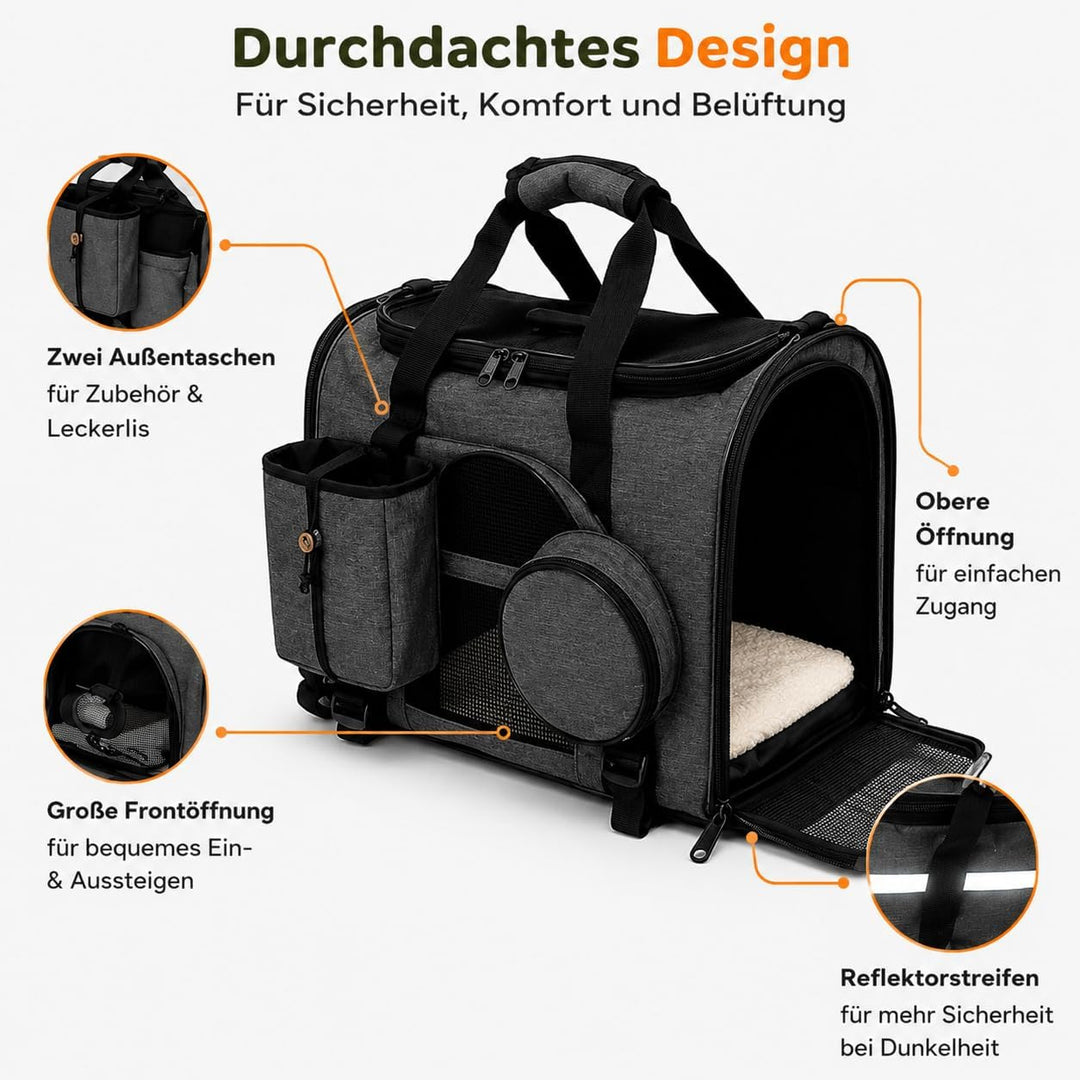 Hundetransportbox faltbar 47x27x28 cm für kleine Hunde &amp; Katzen bis 7 kg (grau), grau
