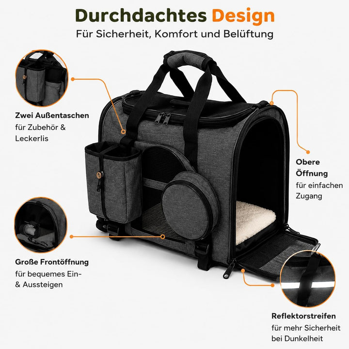 Hundetransportbox faltbar 47x27x28 cm für kleine Hunde &amp; Katzen bis 7 kg (grau), grau