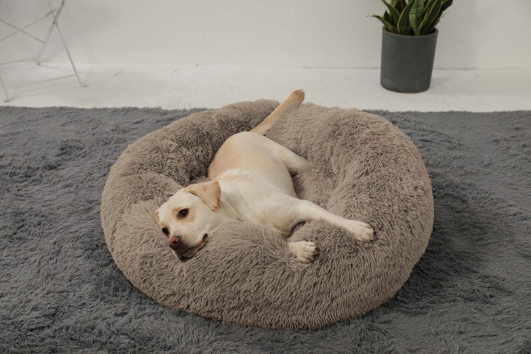 HACHIKITTY Calming Donut Cuddler Hundebett, rund, flauschiges Haustierbett mit eingenähtem Kissen fü